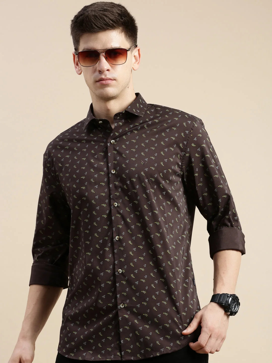 Men's Printed Coffee Brown Shirt | Cotton Printed Shirt