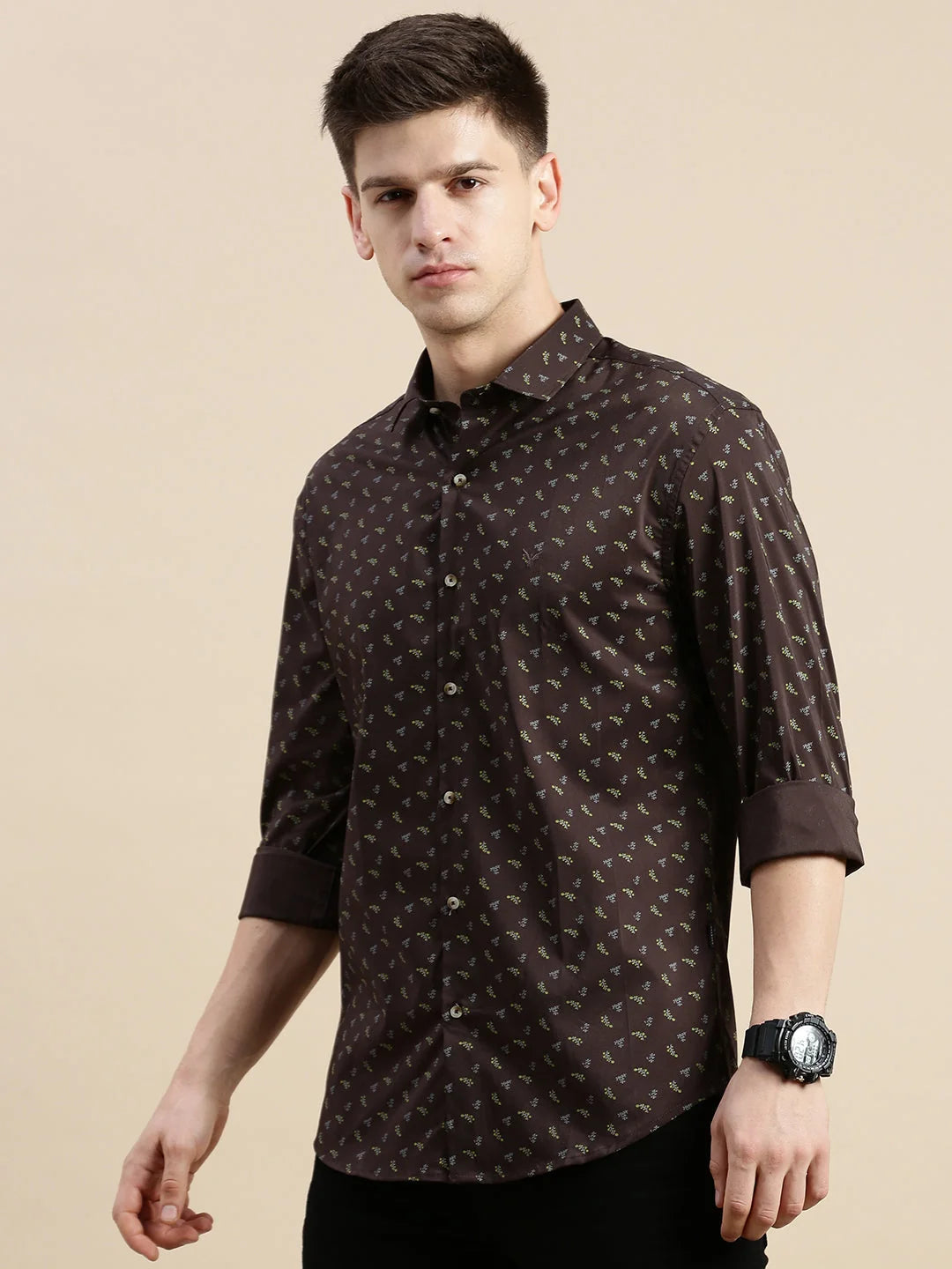 Men's Printed Coffee Brown Shirt | Cotton Printed Shirt