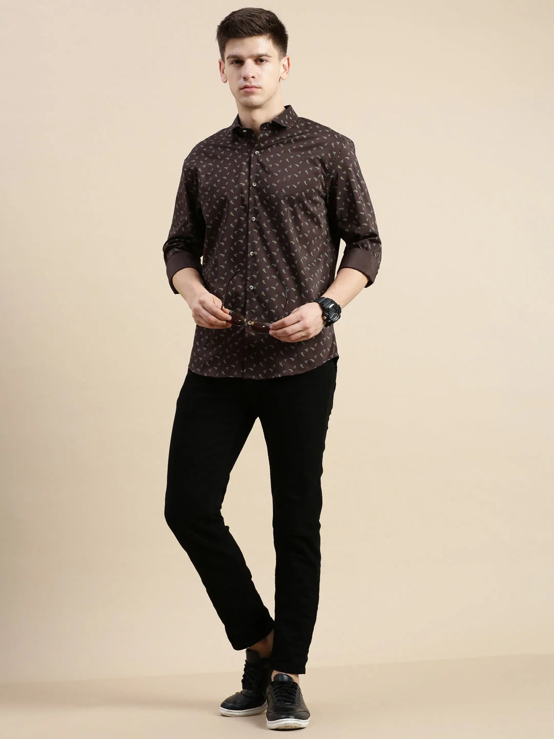 Men's Printed Coffee Brown Shirt | Cotton Printed Shirt