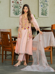 Chanderi Kurta Set for Women - Peach | MLWSHKS8896PCH