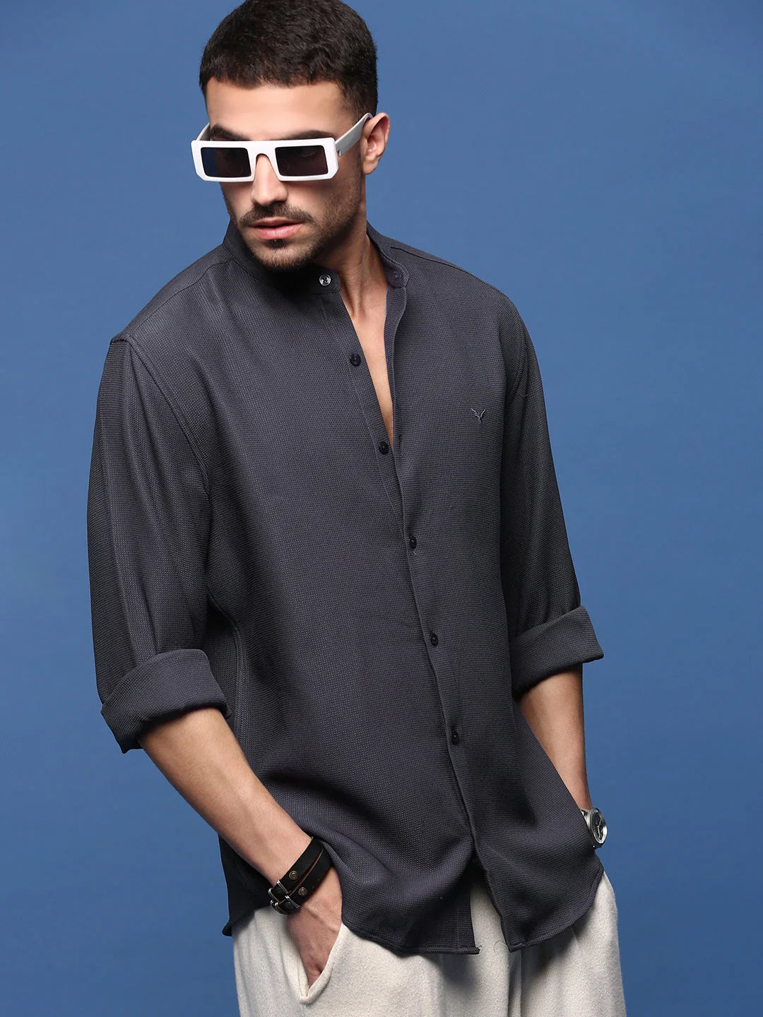 Men Charcoal Solid Slim Fit Shirt-Isaac-3078-Charcoal