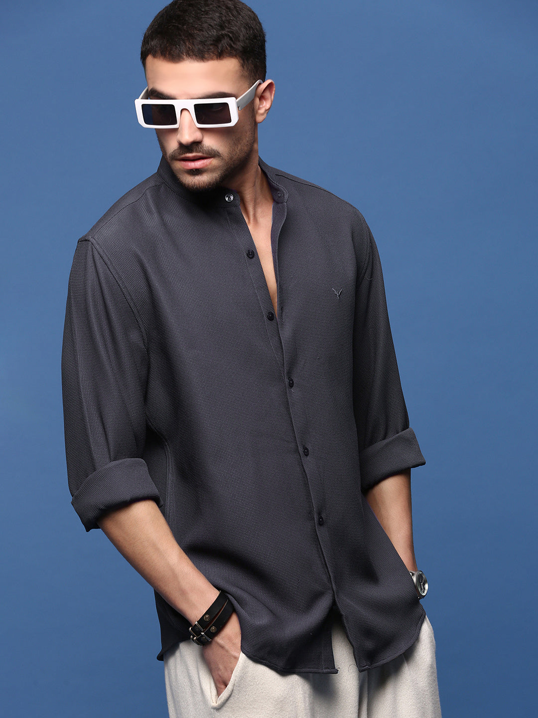 Men Charcoal Solid Slim Fit Shirt-Isaac-3078-Charcoal