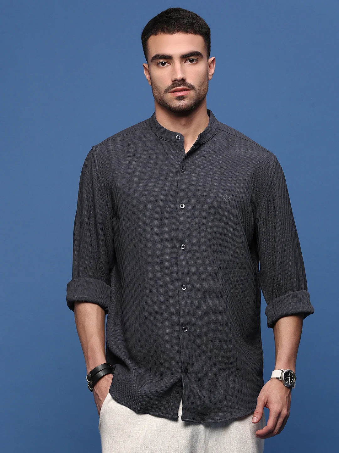 Charcoal Solid Slim Fit Mens Shirt - Formal Shirt | DesiQlo