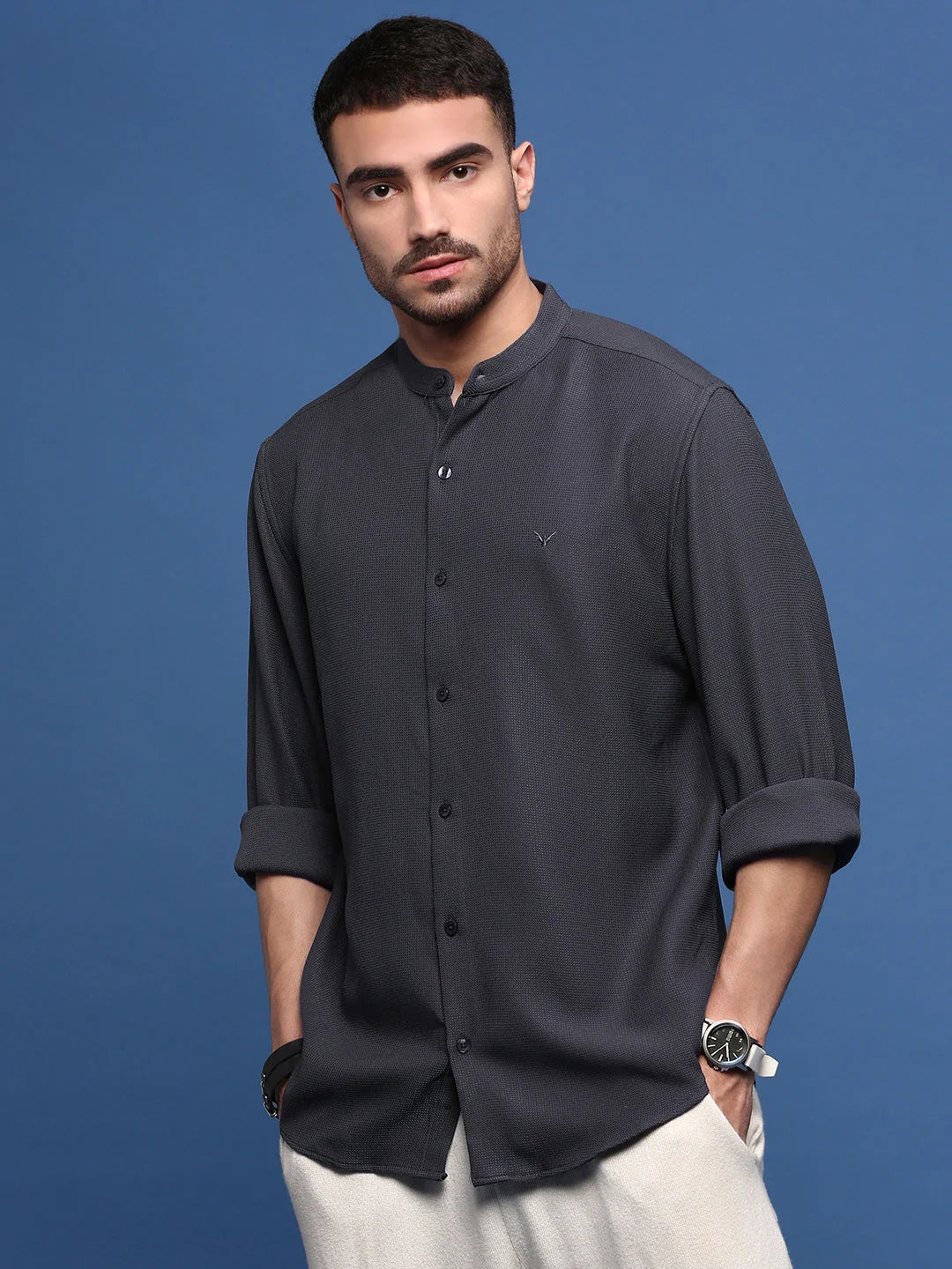 Charcoal Solid Slim Fit Mens Shirt - Formal Shirt | DesiQlo