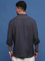 Men Charcoal Solid Slim Fit Shirt-Isaac-3078-Charcoal