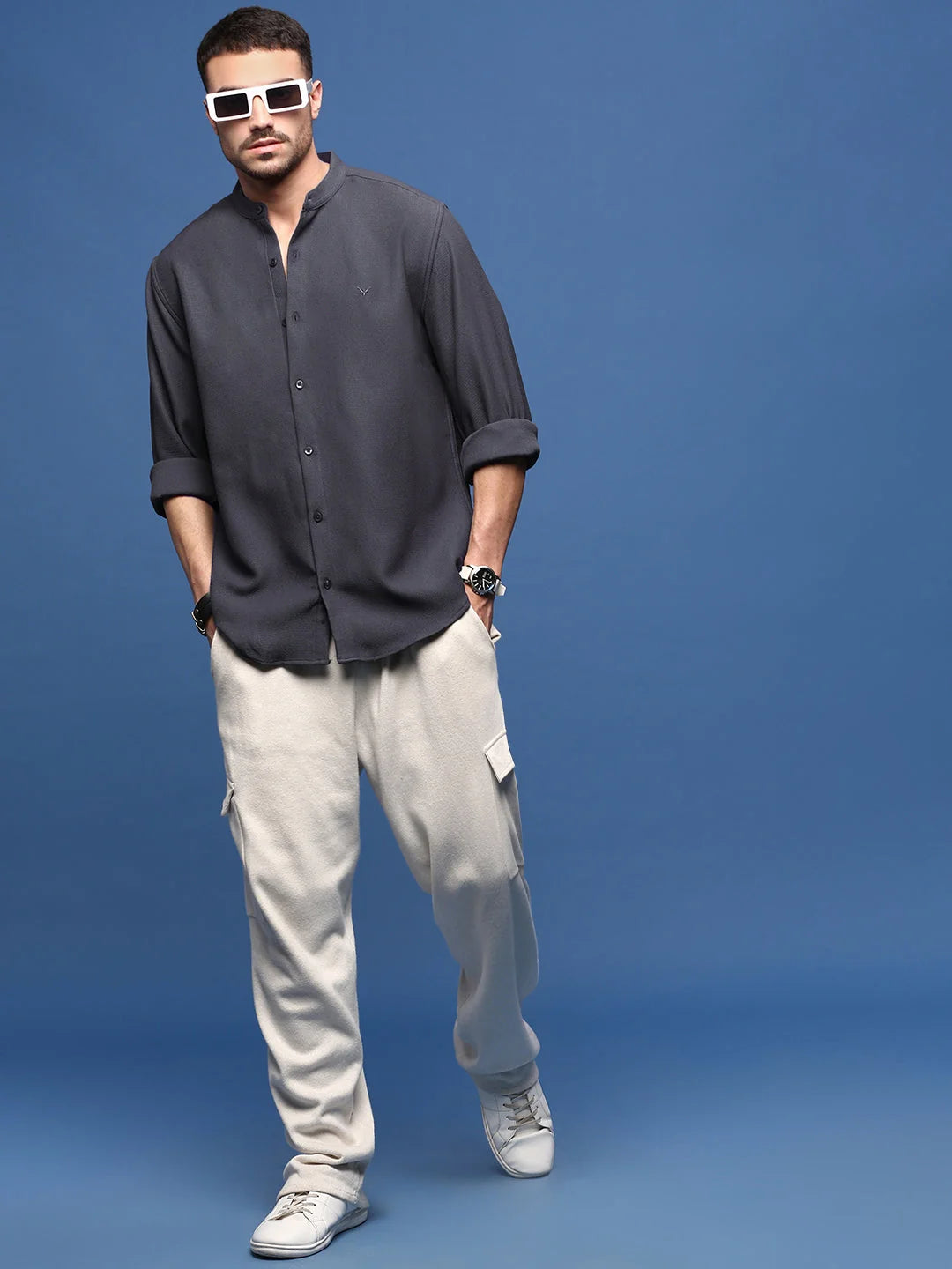 Charcoal Solid Slim Fit Mens Shirt - Formal Shirt | DesiQlo