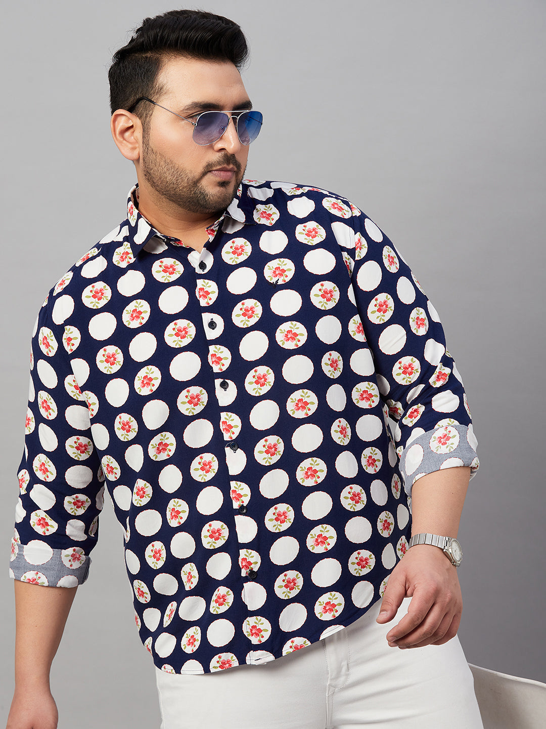 Printed Mens Shirt - Navy Blue Smart Cotton Shirt | DesiQlo