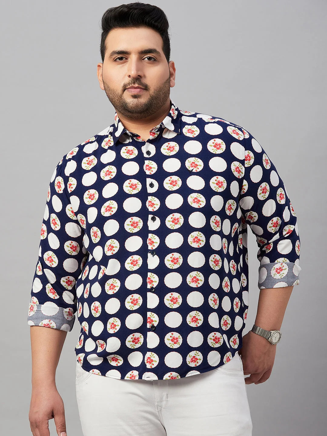 Printed Mens Shirt - Navy Blue Smart Cotton Shirt | DesiQlo