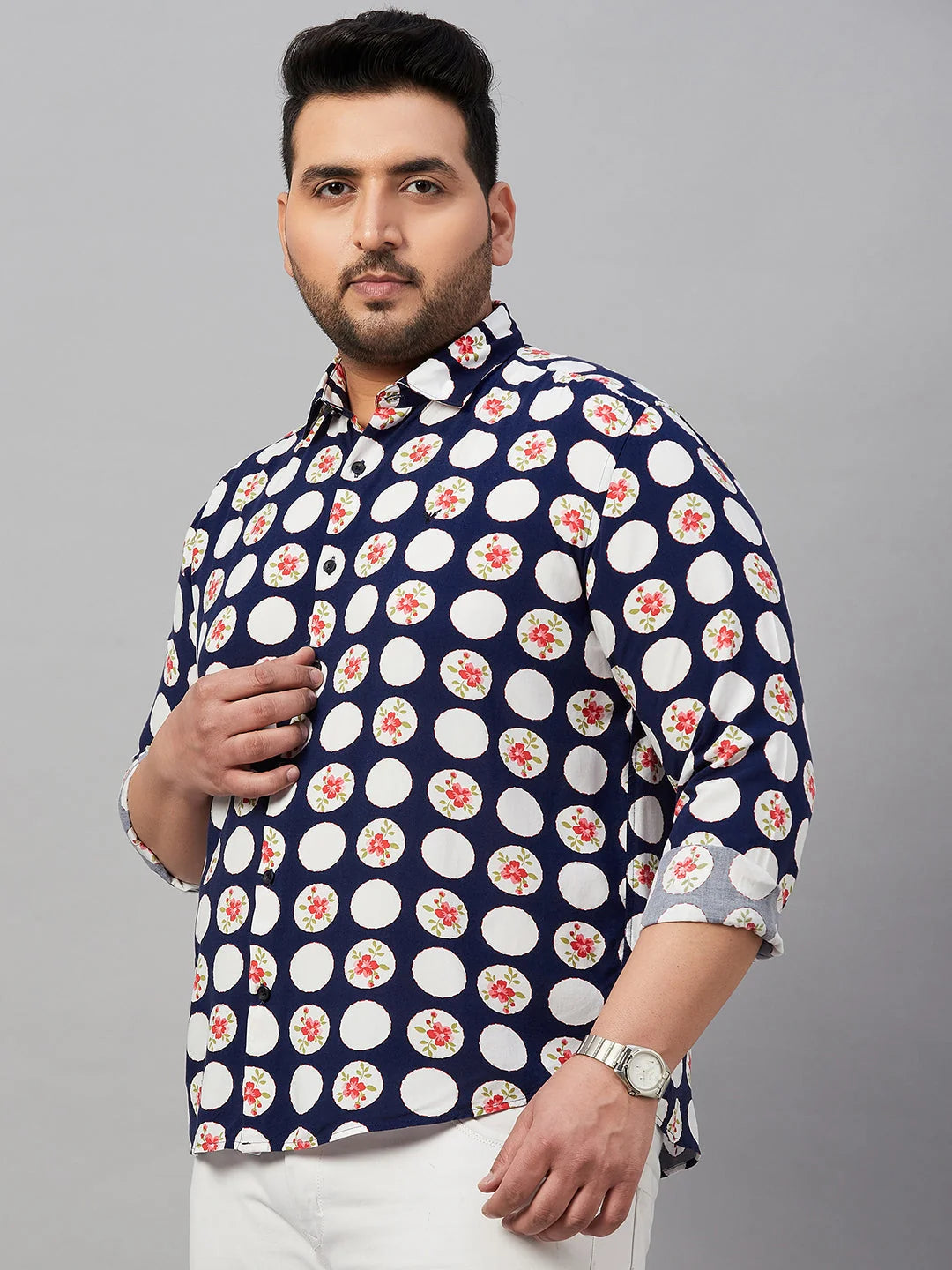 Printed Mens Shirt - Navy Blue Smart Cotton Shirt | DesiQlo