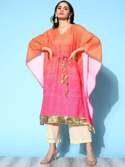 Orange Pure Cotton Blend Printed Kaftan Kurta-AHKFMGDP-6045-FF