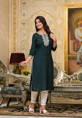 Green Thread Embroidered Rayon Kurta-J11101OT7GREEN