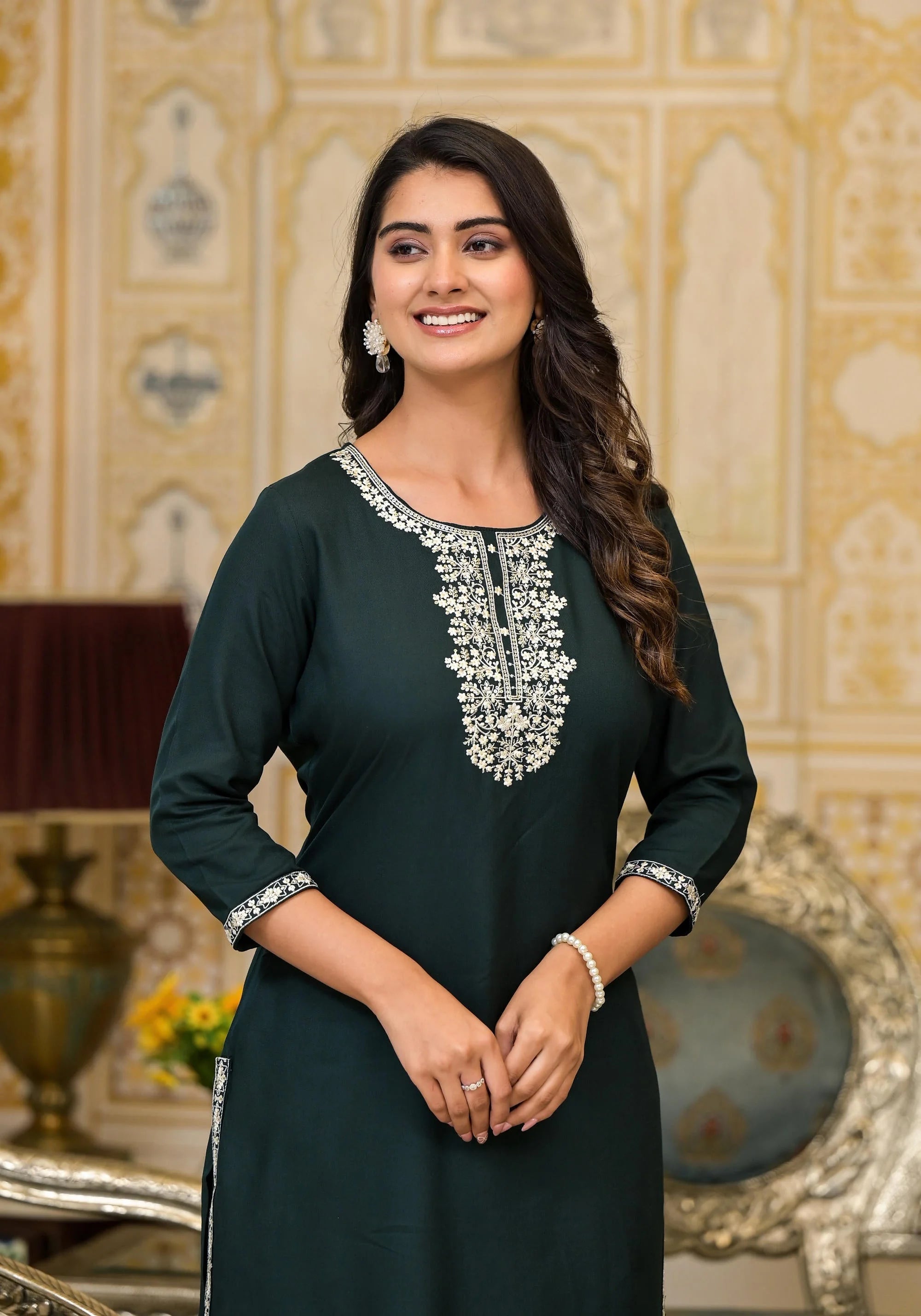 Green Embroidered Rayon Kurta | Indian Kurta for Women