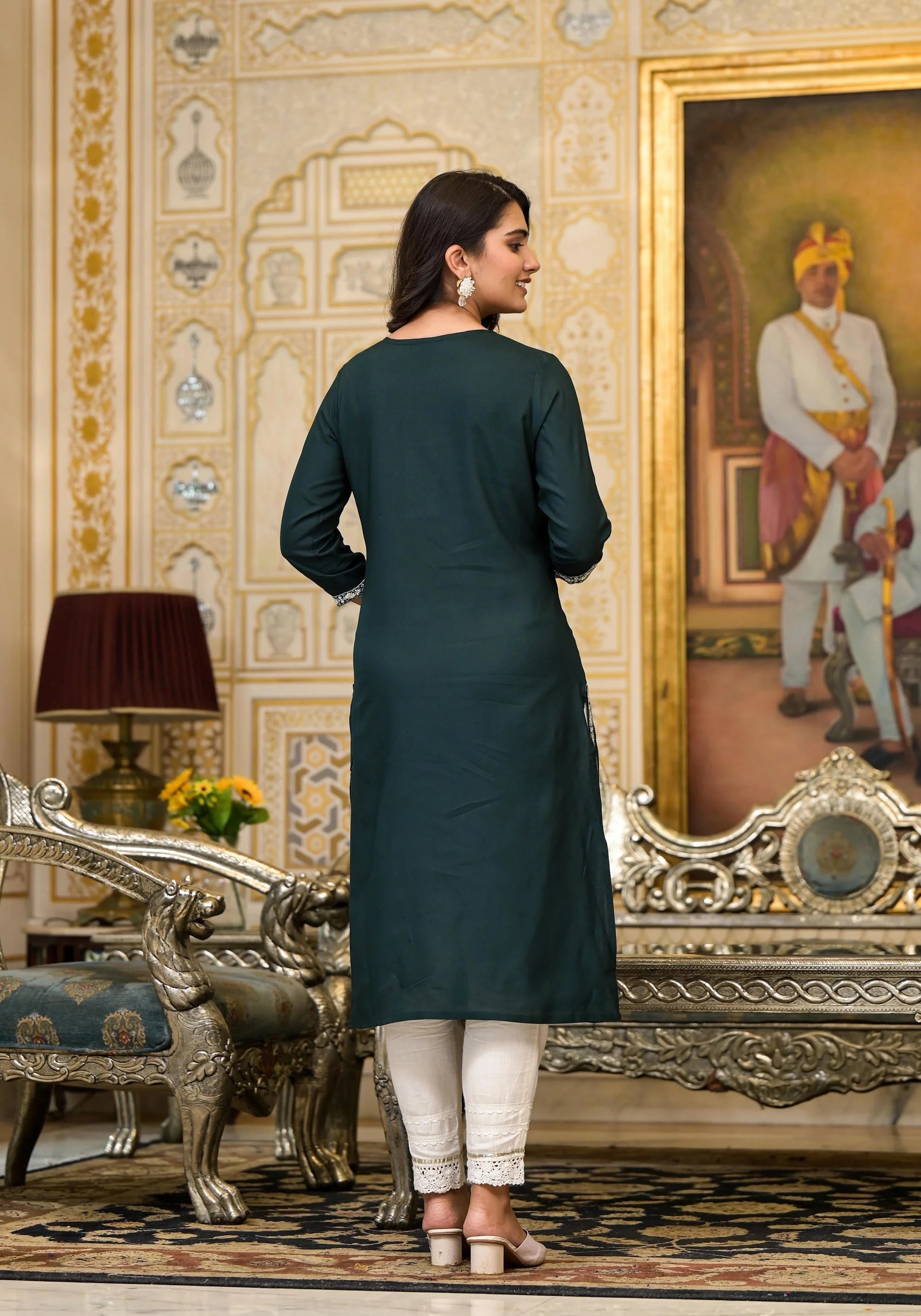 Green Embroidered Rayon Kurta | Indian Kurta for Women