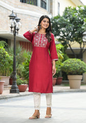 Maroon Solid Rayon Kurti With Mirror Work & Sequins-J11103OT7MAROON