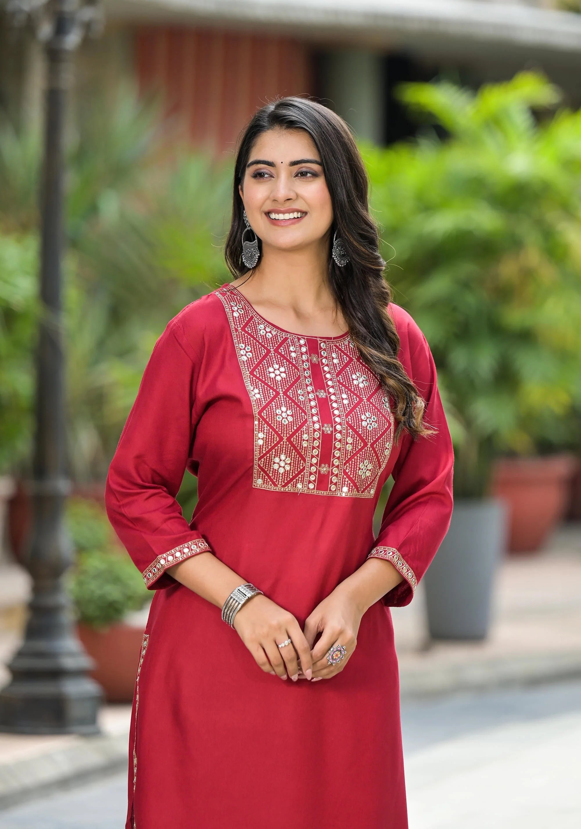 Maroon Mirror Work Kurti | Indian Kurta for Women Online