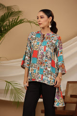 Multi Patchwork Printed Asymmetric Tunic