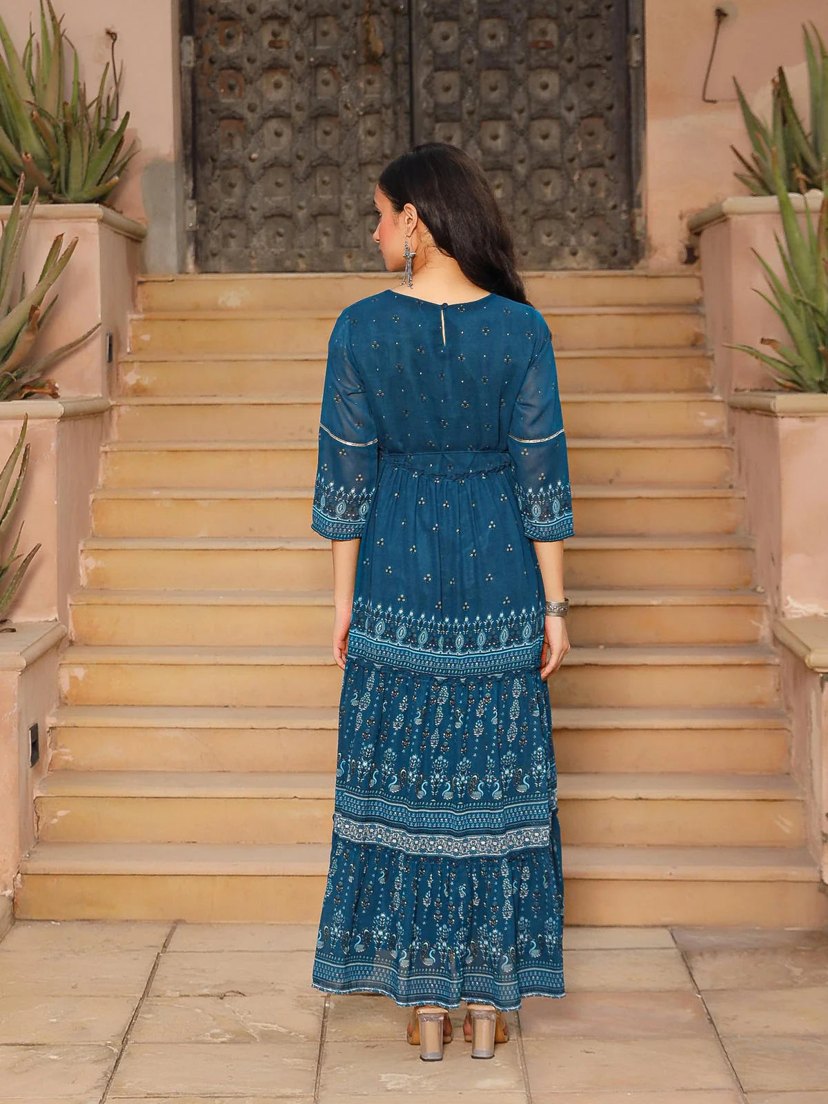 Blue Ethnic Motif Indian Dresses with Sequins