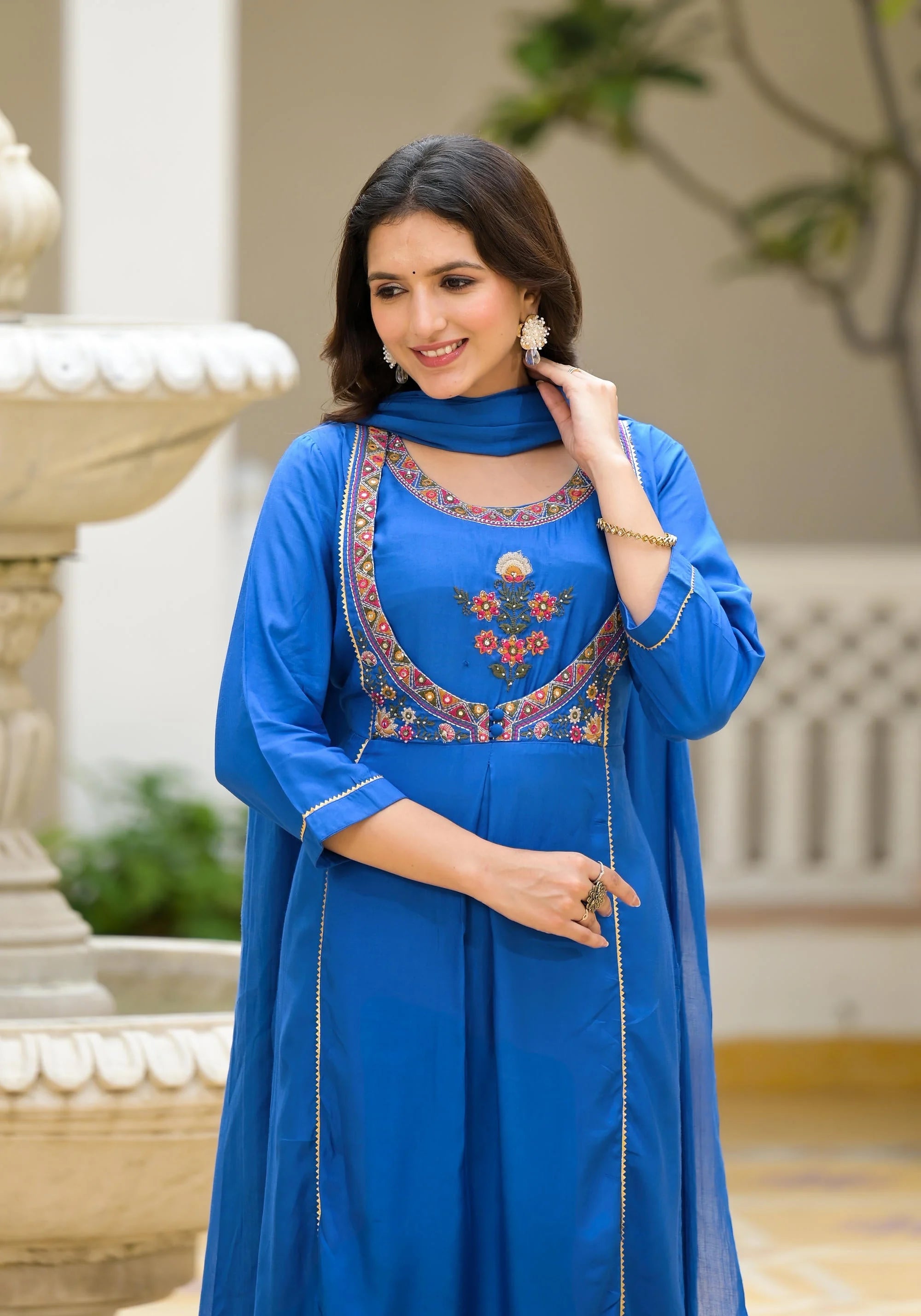 Blue Viscose Kurta Set With Dupatta- Indian Kurta Sets