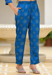 Blue Solid Viscose Kurta Pant With Dupatta Set With Thread & Mirror Work-J4626CBLUE