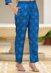Blue Solid Viscose Kurta Pant With Dupatta Set With Thread & Mirror Work-J4626CBLUE