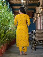 Mustard Floral Printed Liva Rayon Kurta Pant And Dupatta Set With Sequins-J4646MUSTARD