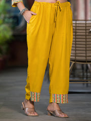 Mustard Floral Printed Liva Rayon Kurta Pant And Dupatta Set With Sequins-J4646MUSTARD