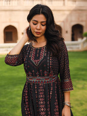 The Mahautsavam Black Ethnic Motif Printed Georgette Dress With Sequins & Beads-J4659BLACK