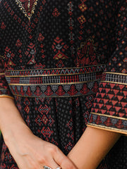 The Mahautsavam Black Ethnic Motif Printed Georgette Dress With Sequins & Beads-J4659BLACK