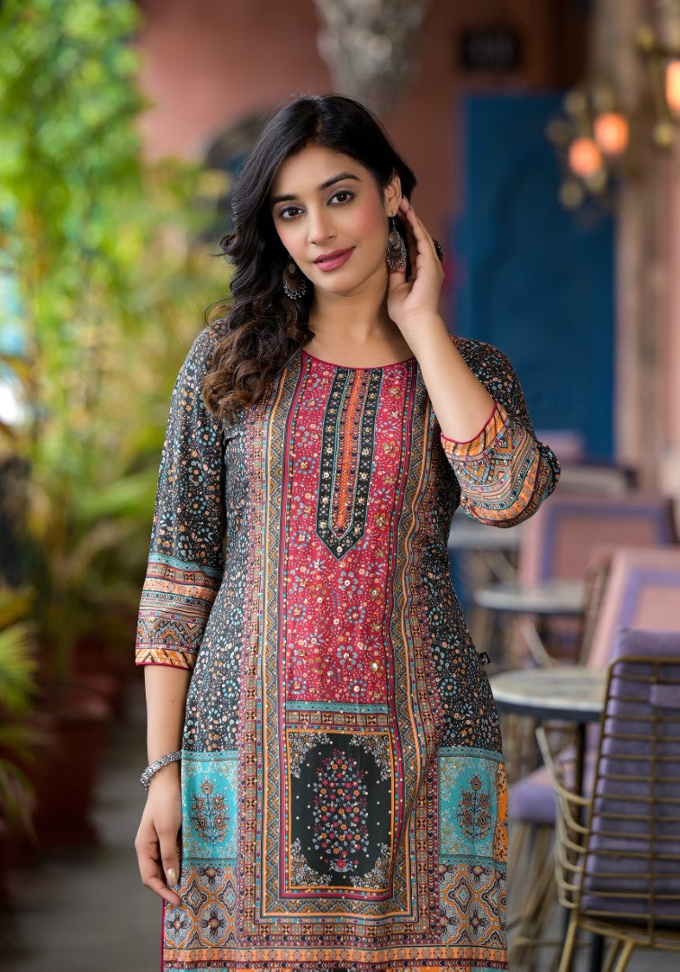  Multi-Panel Ethnic Printed Straight Kurta