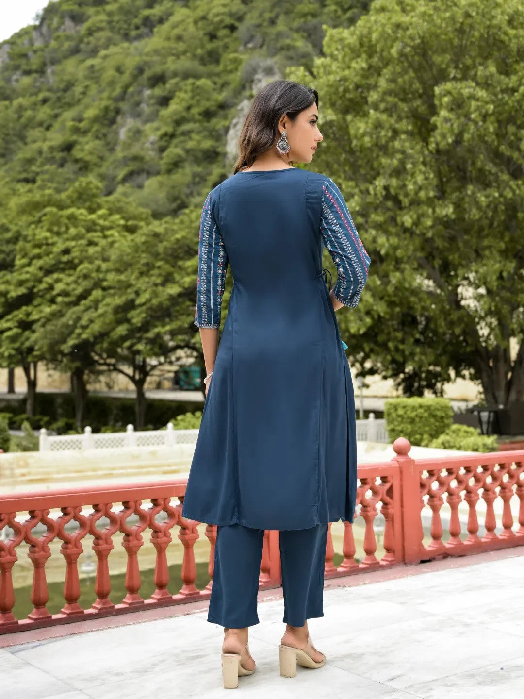 Blue Floral Rayon Kurta Set | Women's Designer Kurta Set Online