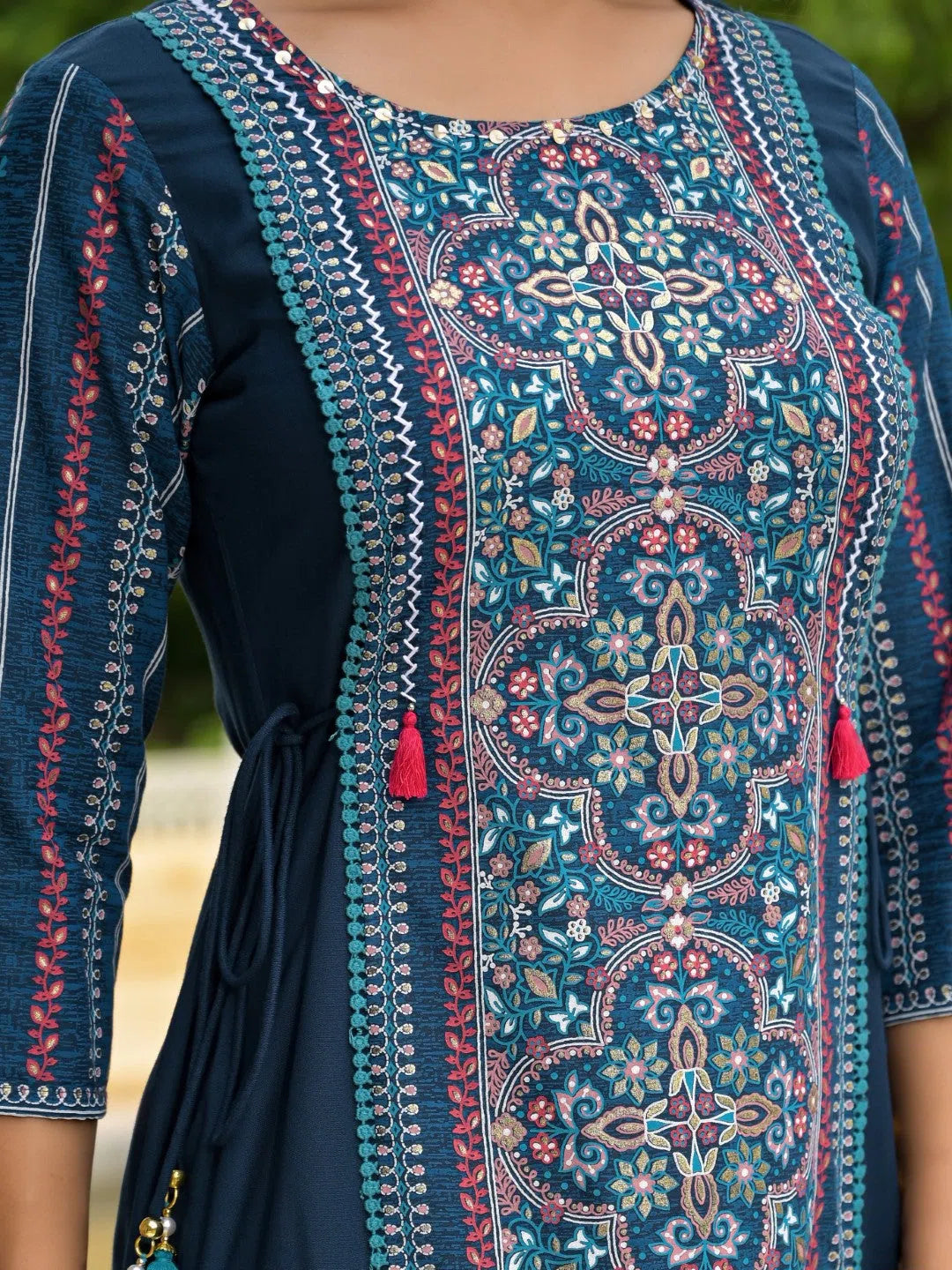 Blue Floral Rayon Kurta Set | Women's Designer Kurta Set Online