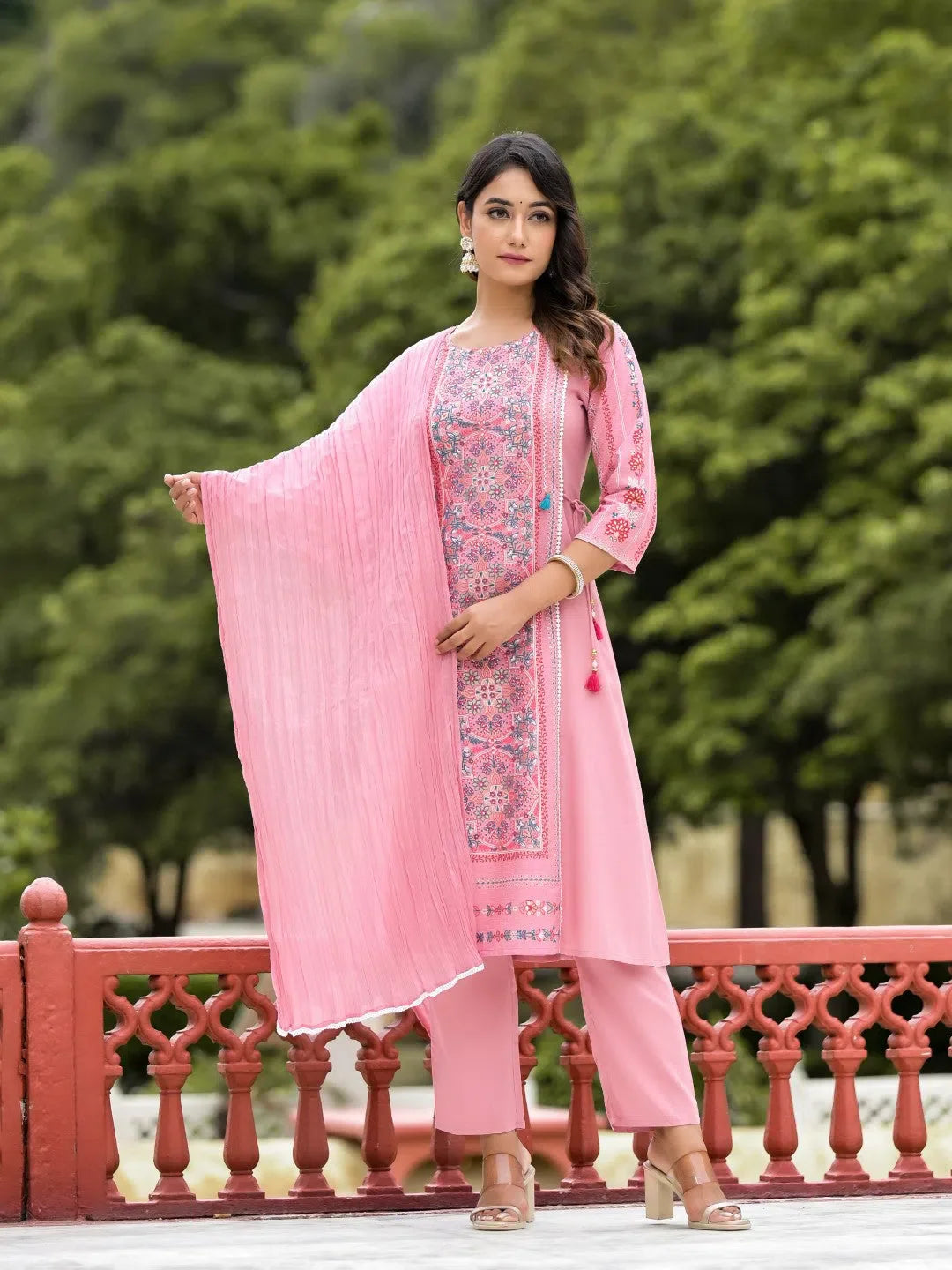 Peach Floral Kurta Set | Designer Indian Women's Kurta Sets