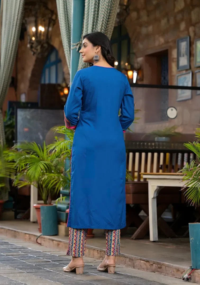 Blue Embroidered Rayon Kurta Set with Dupatta | Indian Kurta Sets