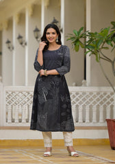 Black Abstract Printed Kurta With Sequins-J4671BLACK