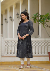 Black Abstract Printed Kurta With Sequins-J4671BLACK