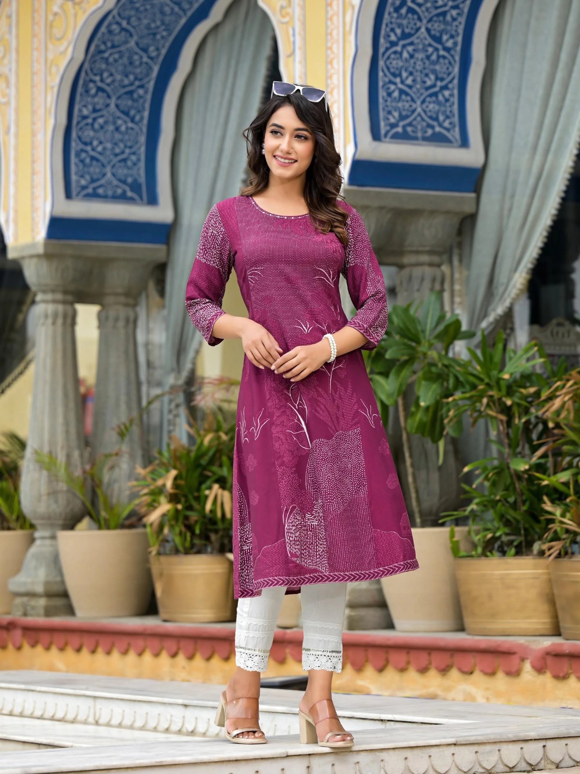 Wine Printed Rayon Kurta | Indian Kurta for Women Online