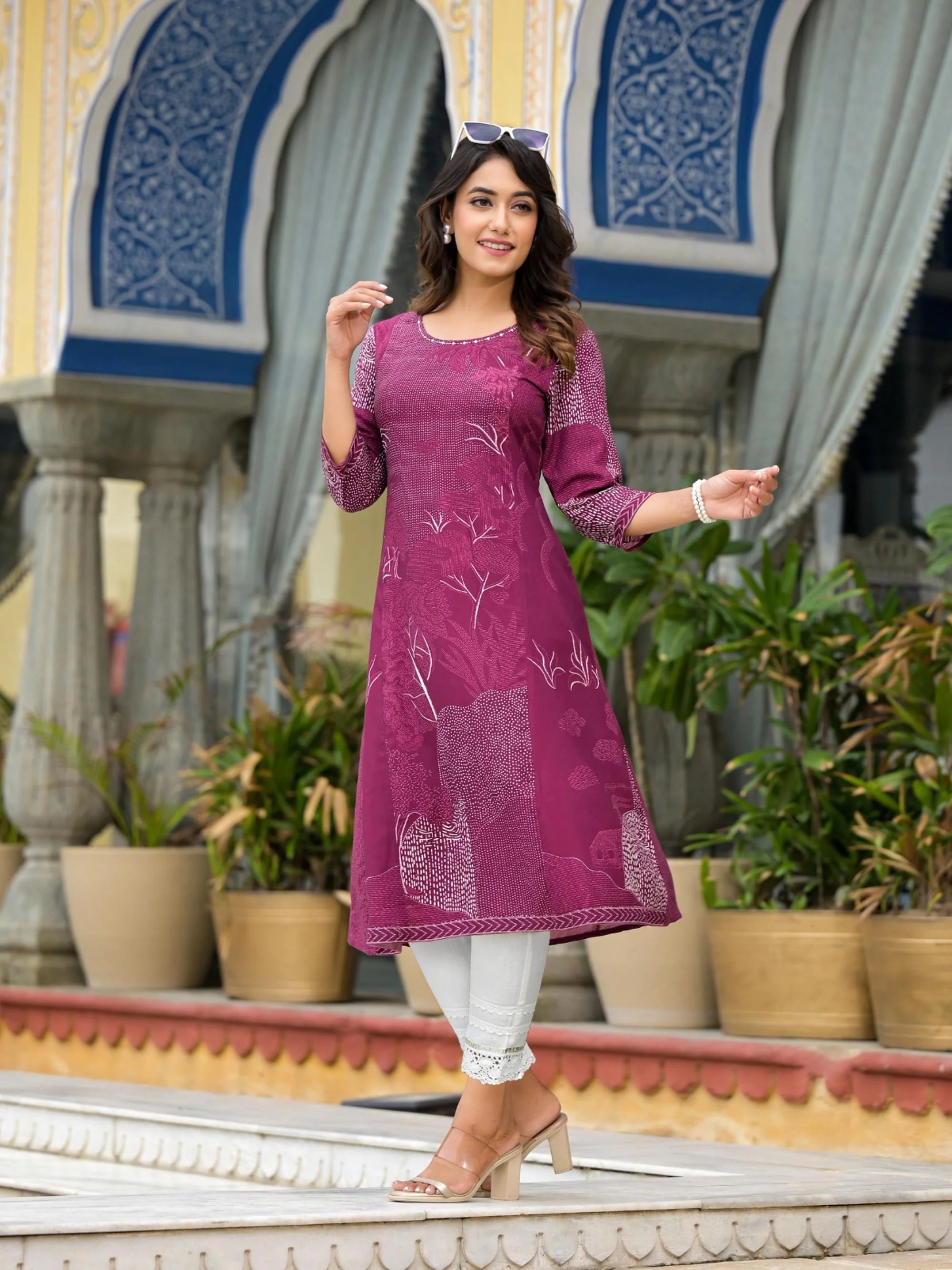 Wine Printed Rayon Kurta | Indian Kurta for Women Online