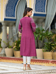 Wine Beautiful  Printed Liva Rayon A-Lined Kurta For Women-J4671WINE