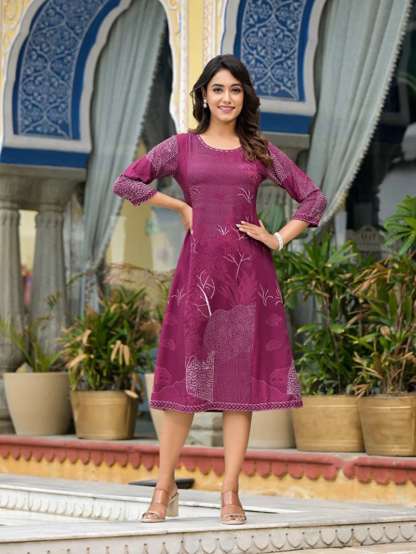 Wine Printed Rayon Kurta | Indian Kurta for Women Online