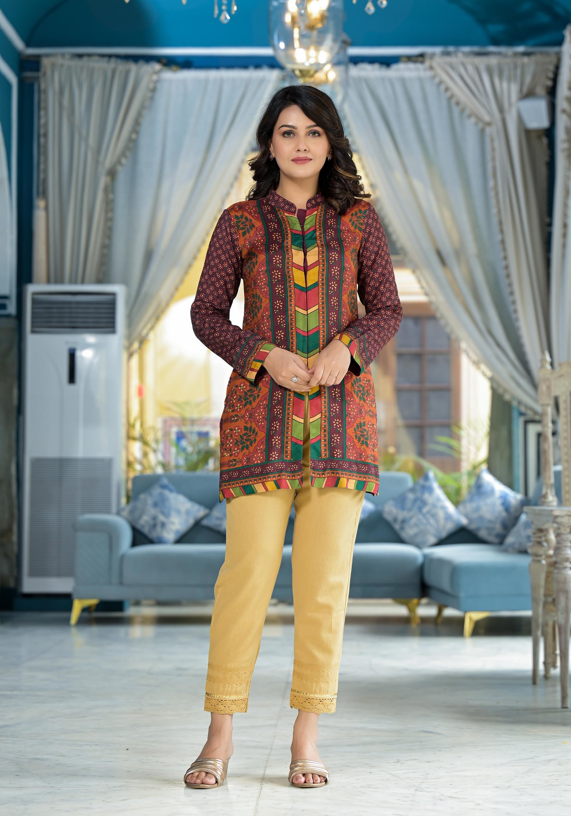 Multi Ethnic Motif Printed Viscose Tunic For Women | DesiQlo