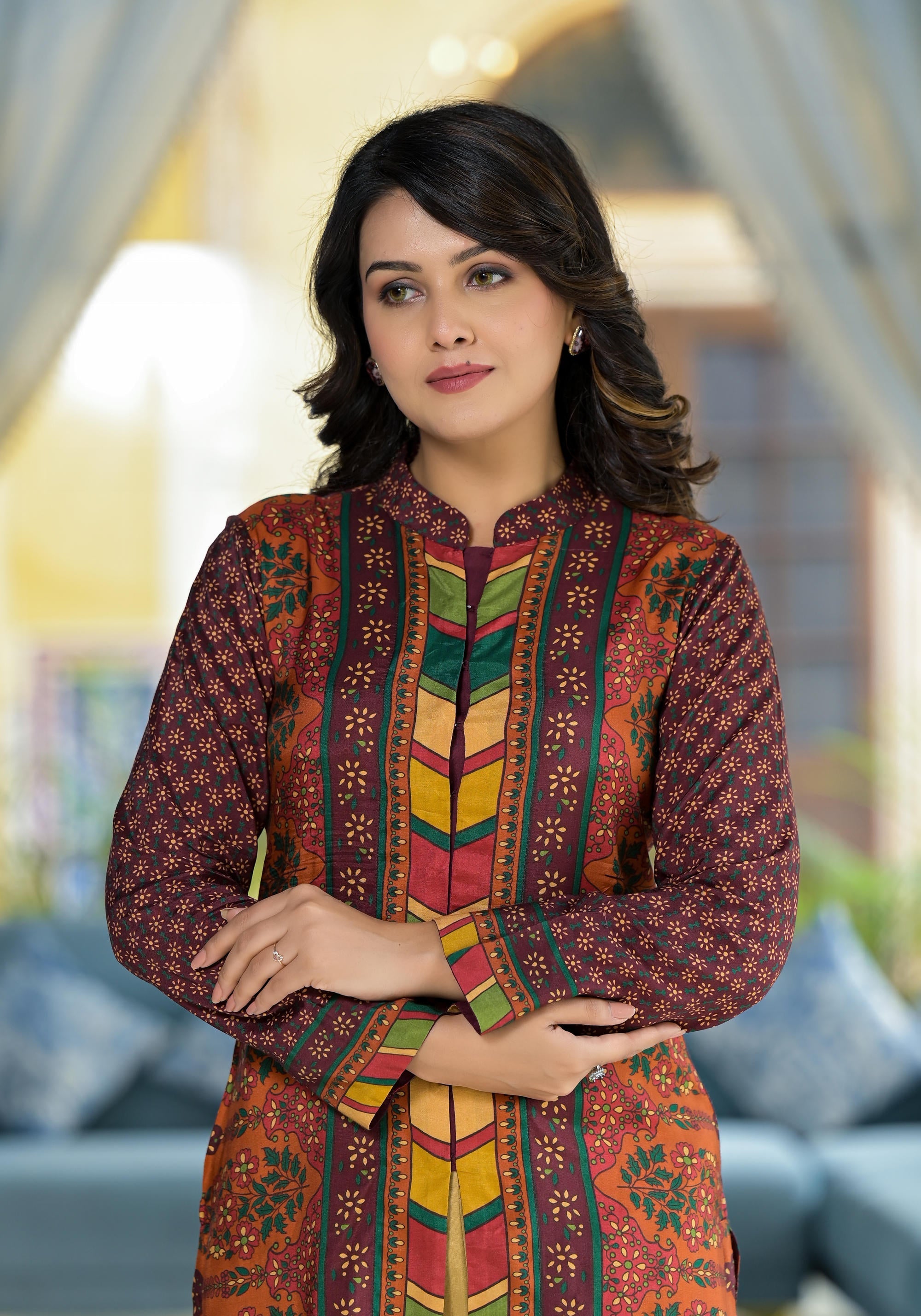 Multi Ethnic Motif Printed Viscose Tunic For Women | DesiQlo