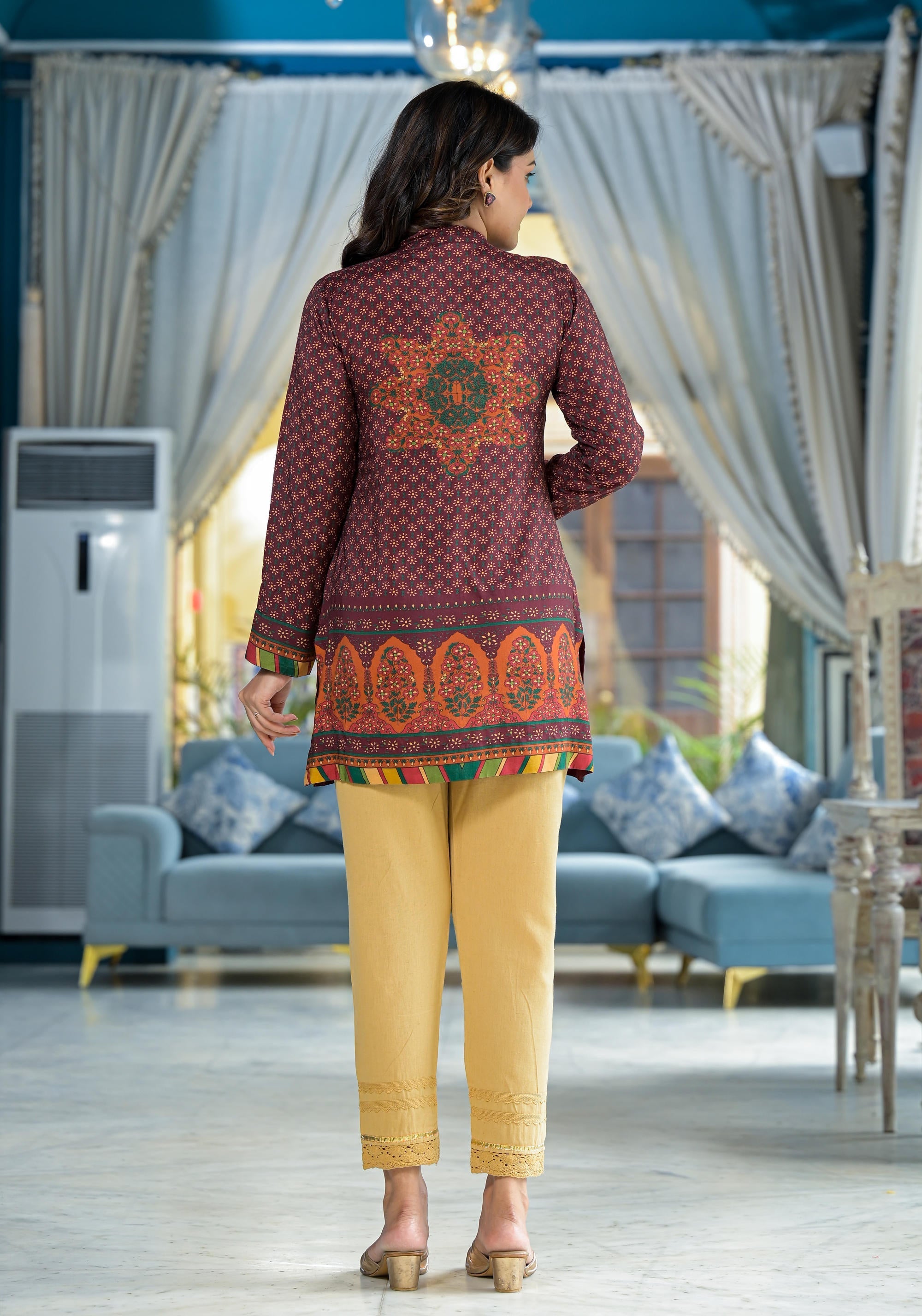 Multi Ethnic Motif Printed Viscose Tunic For Women | DesiQlo