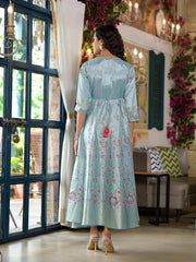 Sea Green Ethnic Motif Printed Santoon Dress With Sequins & Thread Work-J4674SEAGREEN