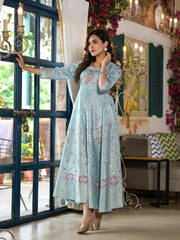 Sea Green Ethnic Motif Printed Santoon Dress With Sequins & Thread Work-J4674SEAGREEN