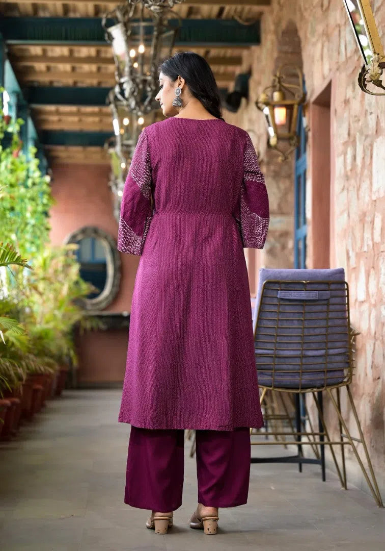 Wine Abstract Kurta Set with Dupatta | Designer Kurta Sets