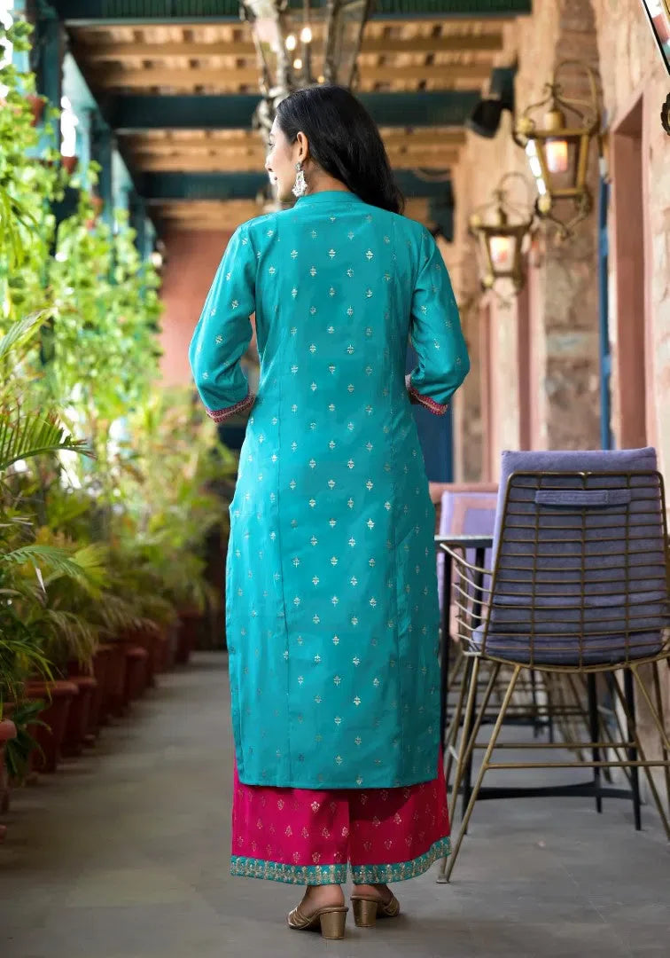 Turquoise Printed Kurta Set with Dupatta | Indian Kurta Sets