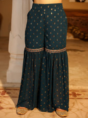 The Swarn Teal Ethnic Motif Printed Georgette Kurta Pant And Dupatta With Sequins & Zari Work-J4680TEAL