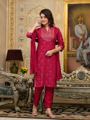 Women Red  Printed Straight Kurta Pants & Dupatta Set