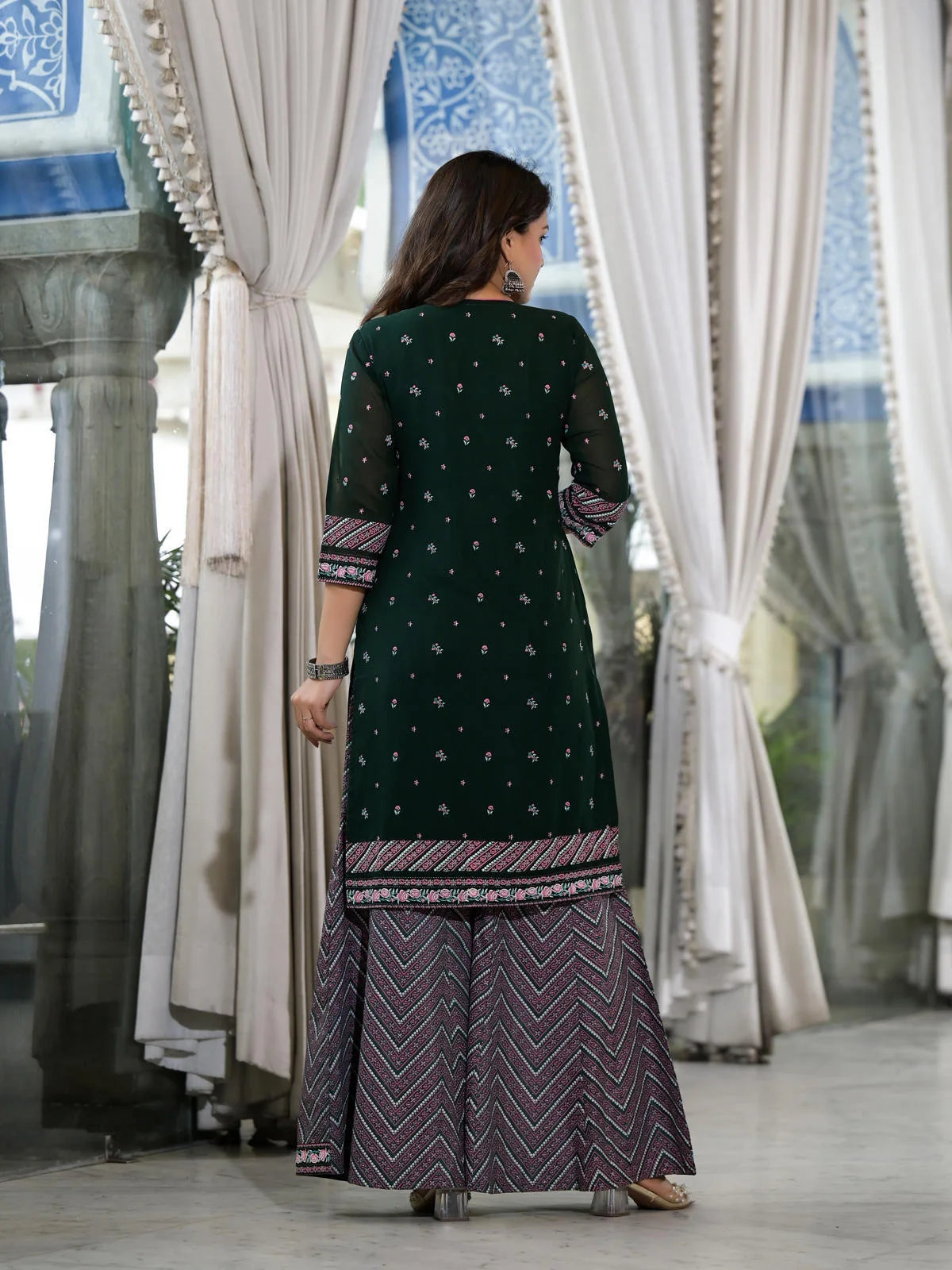 Green Floral Sharara Set for Women | Designer Sharara Suits