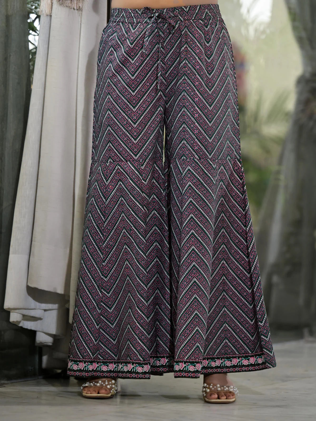 Green Floral Sharara Set for Women | Designer Sharara Suits